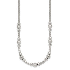 Sterling Silver Polished and Multi-Size Beads 17 Inch Necklace