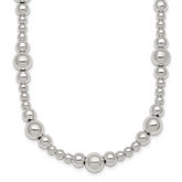 Sterling Silver Polished and Multi-Size Beads 17 Inch Necklace