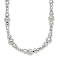 Sterling Silver Polished and Multi-Size Beads 17 Inch Necklace