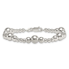 Sterling Silver Polished and Multi-Size Beads 7.5 Inch Bracelet