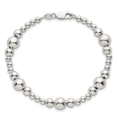 Sterling Silver Polished and Multi-Size Beads 7.5 Inch Bracelet