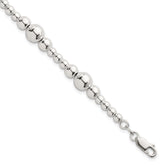 Sterling Silver Polished and Multi-Size Beads 7.5 Inch Bracelet