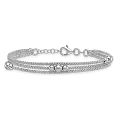 Sterling Silver Rhodium-plated Beaded Triple Strand Mesh 7 inch with 0.5 inch Extension Bracelet