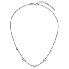 Sterling Silver Rhodium-plated Polished Five Puffed Hearts 16 inch with 2 inch Extender Necklace