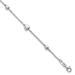 Sterling Silver Rhodium-plated Polished Five Puffed Hearts 7 inch with 1 inch Extender Bracelet
