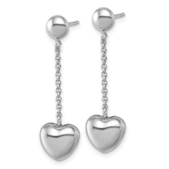 Sterling Silver Rhodium-plated Polished Puffed Heart Post Dangle Earrings