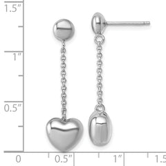 Sterling Silver Rhodium-plated Polished Puffed Heart Post Dangle Earrings
