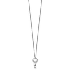 Sterling Silver Rhodium-plated Polished Puffed Heart and Ball Dangle 16 inch with 1 inch Extender Necklace