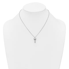 Sterling Silver Rhodium-plated Polished Puffed Heart and Ball Dangle 16 inch with 1 inch Extender Necklace