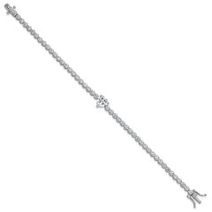 Sterling Silver Rhodium-plated Polished Round and Heart CZ 7.25 Inch Bracelet