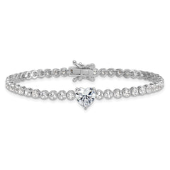Sterling Silver Rhodium-plated Polished Round and Heart CZ 7.25 Inch Bracelet