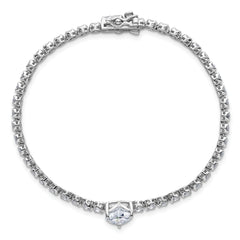 Sterling Silver Rhodium-plated Polished Round and Heart CZ 7.25 Inch Bracelet