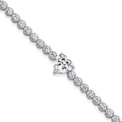Sterling Silver Rhodium-plated Polished Round and Heart CZ 7.25 Inch Bracelet