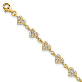 Sterling Silver Gold-tone Polished Pave CZ Hearts 7 Inch with 1 Inch Extension Bracelet