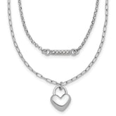Sterling Silver Rhodium-plated CZ Puffed Heart 16 inch with 2 inch extender 2-strand Necklace