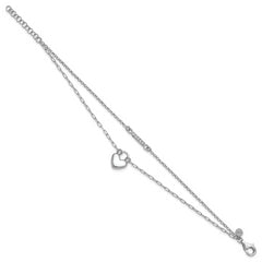 Sterling Silver Rhodium-plated CZ Puffed Heart 7 inch with 1 inch extender 2-strand Bracelet