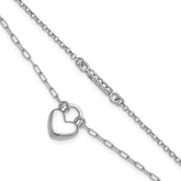 Sterling Silver Rhodium-plated CZ Puffed Heart 7 inch with 1 inch extender 2-strand Bracelet