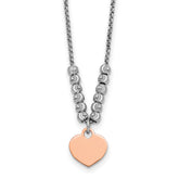 Sterling Silver Rhodium-plated Rose Gold-plated Heart Disc and Textured Beads 16 inch with 1 inch extension Necklace