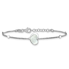 Sterling Silver Rhodium-plated Mother of Pearl Heart 6.5 inch with 1 inch extension Bracelet