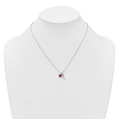 Sterling Silver Rhodium-plated Red Enameled Heart Lock and Key 16 inch with 1 inch extension Necklace