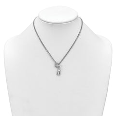Sterling Silver Rhodium-plated CZ 16 inch with 2 inch extender Lock Pendant Toggle Necklace