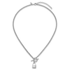 Sterling Silver Rhodium-plated CZ 16 inch with 2 inch extender Lock Pendant Toggle Necklace