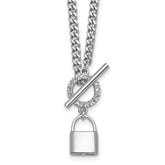 Sterling Silver Rhodium-plated CZ 16 inch with 2 inch extender Lock Pendant Toggle Necklace