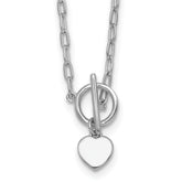 Sterling Silver Rhodium-plated Polished Heart Dangle Paperclip Link 16 Inch with 2 Inch Extension Necklace