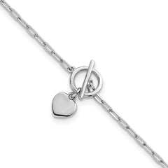 Sterling Silver Rhodium-plated Polished Heart Dangle Paperclip Link 6.5 Inch with 1 Inch Extension Bracelet