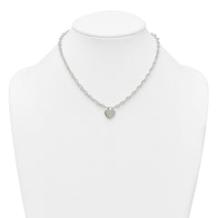 Sterling Silver Polished Fancy Engravable Heart Disc on Rope Chain 16 Inch with 2 Inch Extension Necklace