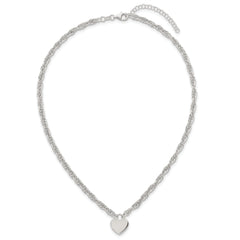 Sterling Silver Polished Fancy Engravable Heart Disc on Rope Chain 16 Inch with 2 Inch Extension Necklace