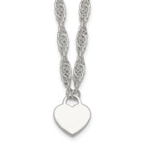 Sterling Silver Polished Fancy Engravable Heart Disc on Rope Chain 16 Inch with 2 Inch Extension Necklace