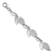 Sterling Silver Rhodium-plated Brushed and Polished Fancy Leaves 7.5 inch with 0.75 inch Extension Bracelet
