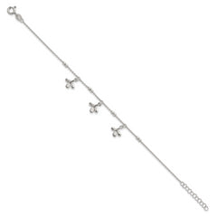 Sterling Silver Polished and Beaded with Three Leaf Dangles 7 inch with 1 inch Extension Bracelet