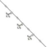 Sterling Silver Polished and Beaded with Three Leaf Dangles 7 inch with 1 inch Extension Bracelet