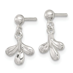 Sterling Silver Polished Three Leaf Dangle Post Earrings