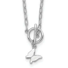 Sterling Silver Rhodium-plated Polished Butterfly Dangle Paperclip Link 16 Inch with 2 Inch Extension Necklace