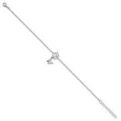 Sterling Silver Rhodium-plated Polished Butterfly Dangle Paperclip Link 6.5 Inch with 1 Inch Extension Bracelet