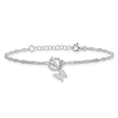 Sterling Silver Rhodium-plated Polished Butterfly Dangle Paperclip Link 6.5 Inch with 1 Inch Extension Bracelet