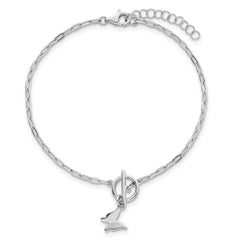 Sterling Silver Rhodium-plated Polished Butterfly Dangle Paperclip Link 6.5 Inch with 1 Inch Extension Bracelet