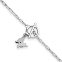 Sterling Silver Rhodium-plated Polished Butterfly Dangle Paperclip Link 6.5 Inch with 1 Inch Extension Bracelet