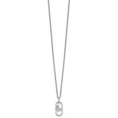 Sterling Silver Rhodium-plated CZ Oval with Butterfly 16 inch with 1.5 inch Extension Necklace