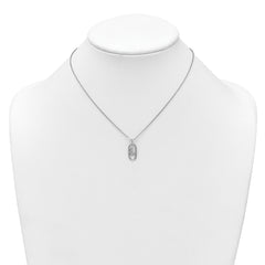 Sterling Silver Rhodium-plated CZ Oval with Butterfly 16 inch with 1.5 inch Extension Necklace