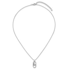 Sterling Silver Rhodium-plated CZ Oval with Butterfly 16 inch with 1.5 inch Extension Necklace