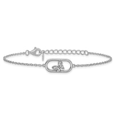 Sterling Silver Rhodium-plated CZ Oval with Butterfly 7 inch with 1 inch Extension Bracelet