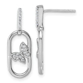 Sterling Silver Rhodium-plated CZ Oval Dangle With Butterfly Post Earrings