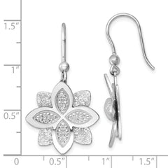 Sterling Silver Rhodium-plated Polished Brushed and Textured Flower Shepherd Hook Dangle Earrings