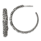 Sterling Silver Antiqued Graduated Floral 5.75 x 32mm C-Hoop Post Earrings