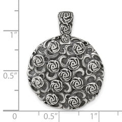 Sterling Silver Antiqued Floral 24mm Round Disc Pendant
