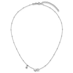 Sterling Silver Rhodium-plated Polished Heart and Stars 16 inch with 2 inch Extender Necklace
